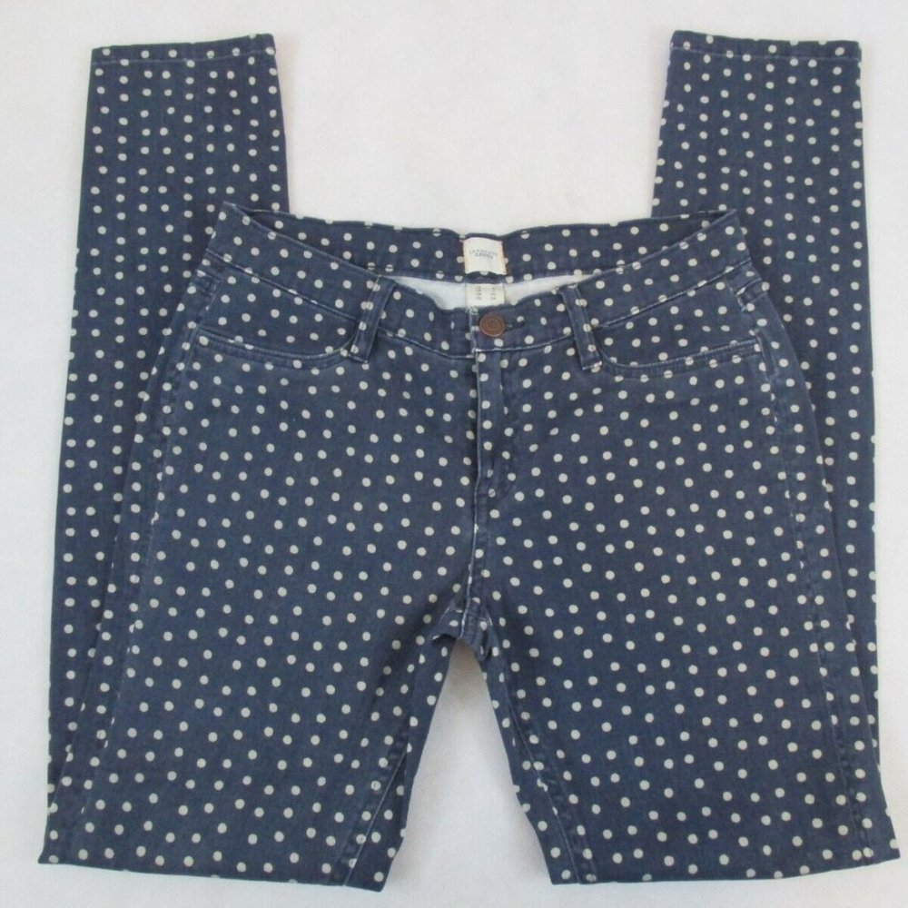 Lands End Size 2 Womens SUPER SKINNY Canvas Tan POLKA DOT STRETCH Blue Jeans